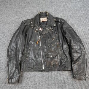 Vintage Excelled Leather Jacket Mens 42 Black Motorcycle Biker Made USA 80s